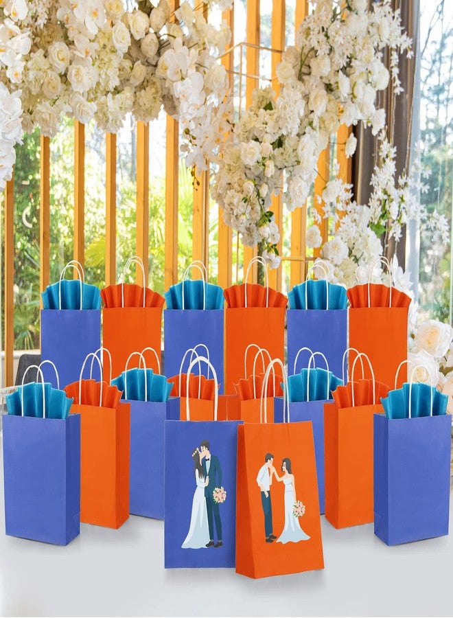 Fumete 24 Pack Kraft Paper Gift Bags with Tissues Papers Colorful Party Favor Bags with Handles for War Party Target Sign Birthday Wedding Baby Shower Supplies(Blue, Orange - Image 5