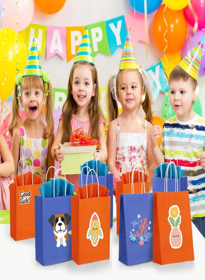 Fumete 24 Pack Kraft Paper Gift Bags with Tissues Papers Colorful Party Favor Bags with Handles for War Party Target Sign Birthday Wedding Baby Shower Supplies(Blue, Orange - Image 4