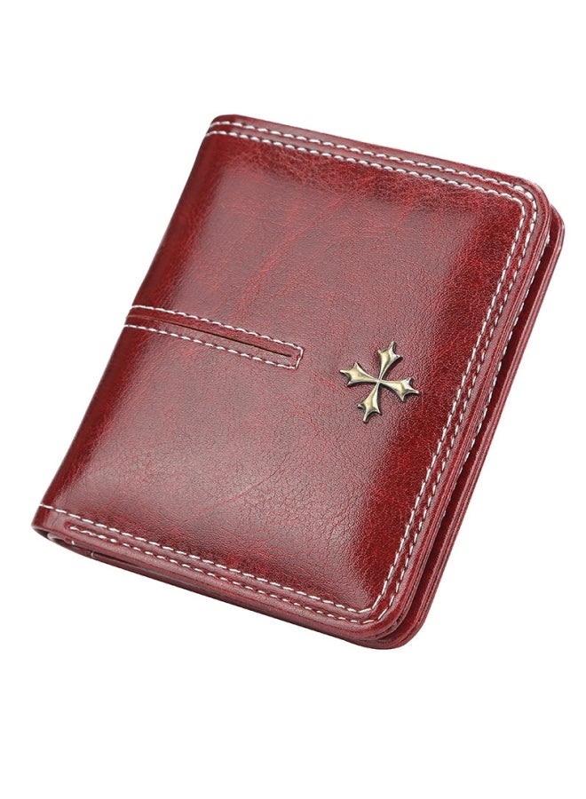 بايلليري محفظة نسائية قصيرة على الطراز الكوري، متعددة الفتحات، محفظة جلدية للعملات المعدنية، عصرية ومتعددة الاستخدامات، حامل بطاقات بسحاب، عنابي - Image 1