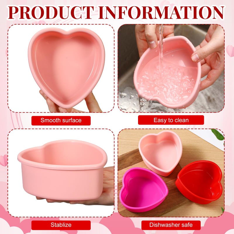 Menkxi 12 Pcs Valentine Heart Shaped Cake Pans Galentine Pink Red Silicone Mini Heart Cake Mold Nonstick Dessert Pan Chocolate Baking Tray Bakeware for Valentine Birthday Cupcake Muffin Tool(Multicolor,4'') - Image 3