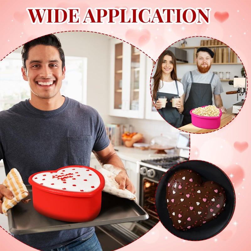 Menkxi 12 Pcs Valentine Heart Shaped Cake Pans Galentine Pink Red Silicone Mini Heart Cake Mold Nonstick Dessert Pan Chocolate Baking Tray Bakeware for Valentine Birthday Cupcake Muffin Tool(Multicolor,4'') - Image 5