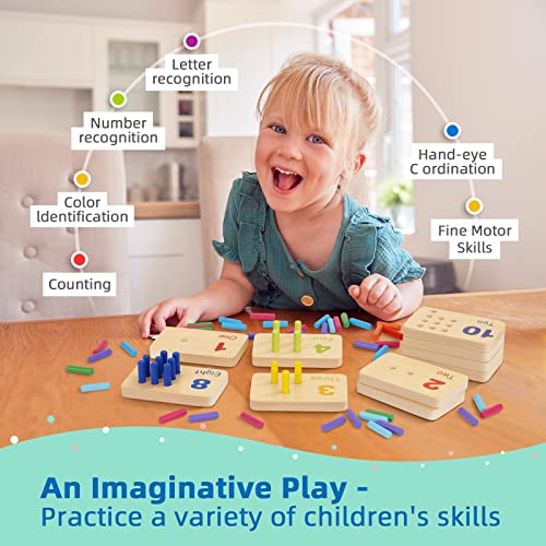 TOOKYLAND Peg Board Toddler Toys, Counting Wooden Toys with 55 Pegs, Wooden Math Manipulatives,Montessori Math and Numbers for Kids & Kindergarten Learning Activities - Image 3