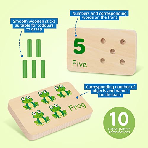 TOOKYLAND Peg Board Toddler Toys, Counting Wooden Toys with 55 Pegs, Wooden Math Manipulatives,Montessori Math and Numbers for Kids & Kindergarten Learning Activities - Image 4