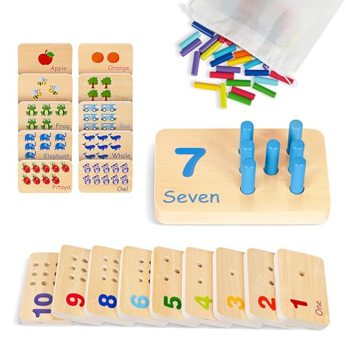 TOOKYLAND Peg Board Toddler Toys, Counting Wooden Toys with 55 Pegs, Wooden Math Manipulatives,Montessori Math and Numbers for Kids & Kindergarten Learning Activities - Image 1
