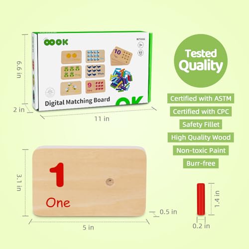 TOOKYLAND Peg Board Toddler Toys, Counting Wooden Toys with 55 Pegs, Wooden Math Manipulatives,Montessori Math and Numbers for Kids & Kindergarten Learning Activities - Image 5