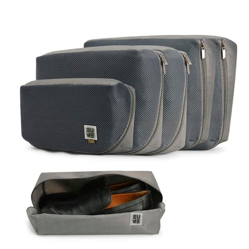 EUME Storage Pods- Polyester Packing Cubes for Men and Women Luggage Travel Organizer Set of Packing Bag (2 XL, 2 Large, 1 Medium Toiletry Bag, Shoe bag) (Set of 6, Grey) - Image 1