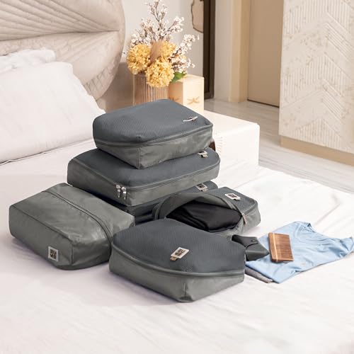 EUME Storage Pods- Polyester Packing Cubes for Men and Women Luggage Travel Organizer Set of Packing Bag (2 XL, 2 Large, 1 Medium Toiletry Bag, Shoe bag) (Set of 6, Grey) - Image 2