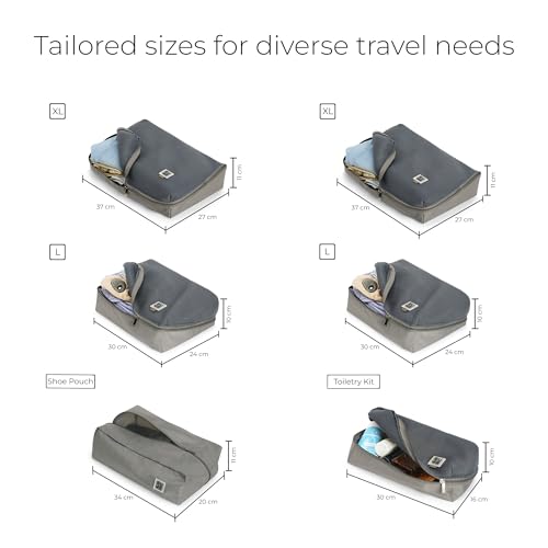 EUME Storage Pods- Polyester Packing Cubes for Men and Women Luggage Travel Organizer Set of Packing Bag (2 XL, 2 Large, 1 Medium Toiletry Bag, Shoe bag) (Set of 6, Grey) - Image 5
