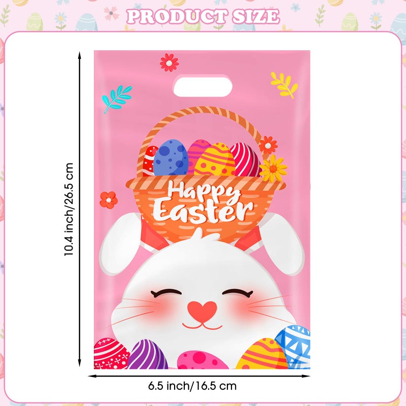 Litmitfu 50 Pcs Easter Gift Bags with Handles, Plastic Happy Bunny Goodie Bags Bulk, Cute Spring Treat Tote Goody Cookie Party Favor Bag for Easter Activity Party Favors Supplies Gifts, 4 Styles - Image 3
