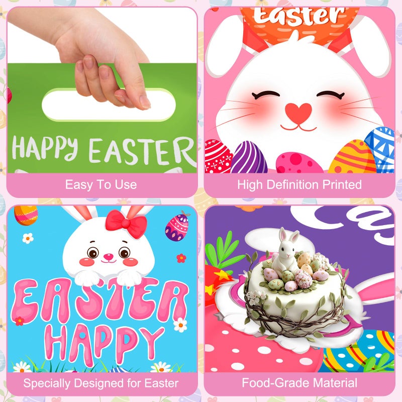 Litmitfu 50 Pcs Easter Gift Bags with Handles, Plastic Happy Bunny Goodie Bags Bulk, Cute Spring Treat Tote Goody Cookie Party Favor Bag for Easter Activity Party Favors Supplies Gifts, 4 Styles - Image 5