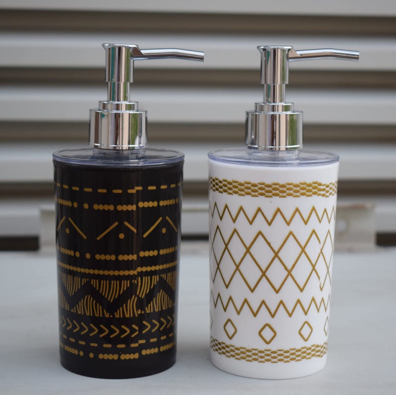 HARISTAR Liquid Soap Dispenser/Shampoo/Bottle Set with Pump for handwash in Bathroom, Kitchen Sink Chrome Finish top (White Black Golden), Plastic - Image 1