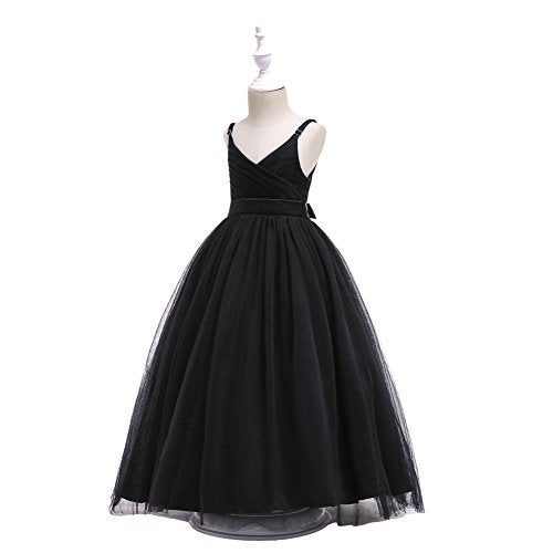 Glamulice Kids Funeral Flower Girls Black Dress Lace Bridesmaid Long A Line Wedding Pageant Dresses Tulle Spaghetti Strap Party Gown Photo Shoot Holiday Evening Prom Princess Birthday Gown 6 - Image 4
