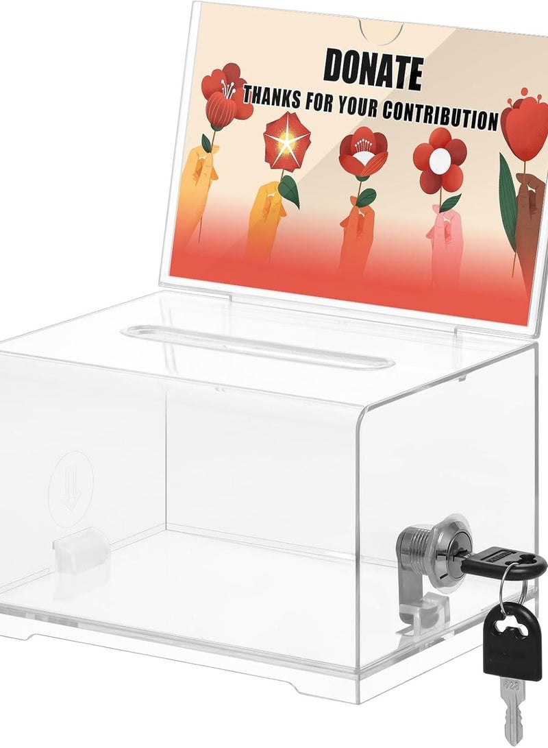 Terabyte صندوق تبرعات أكريليك شفاف مع قفل وحامل لافتة، صندوق اقتراع، صندوق اقتراحات، وصندوق جمع للتصويت، التبرعات، والإكراميات - Image 1