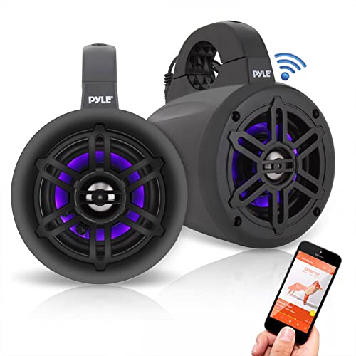 Pyle Waterproof Marine Wakeboard Tower Speakers 4 Inch Dual Subwoofer Speaker Set wLED Lights Bluetooth for Wireless Music Streaming Boat Audio System wMounting Clamps PLMRLEWB47BB - Image 3