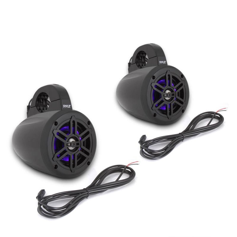 Pyle Waterproof Marine Wakeboard Tower Speakers 4 Inch Dual Subwoofer Speaker Set wLED Lights Bluetooth for Wireless Music Streaming Boat Audio System wMounting Clamps PLMRLEWB47BB - Image 2