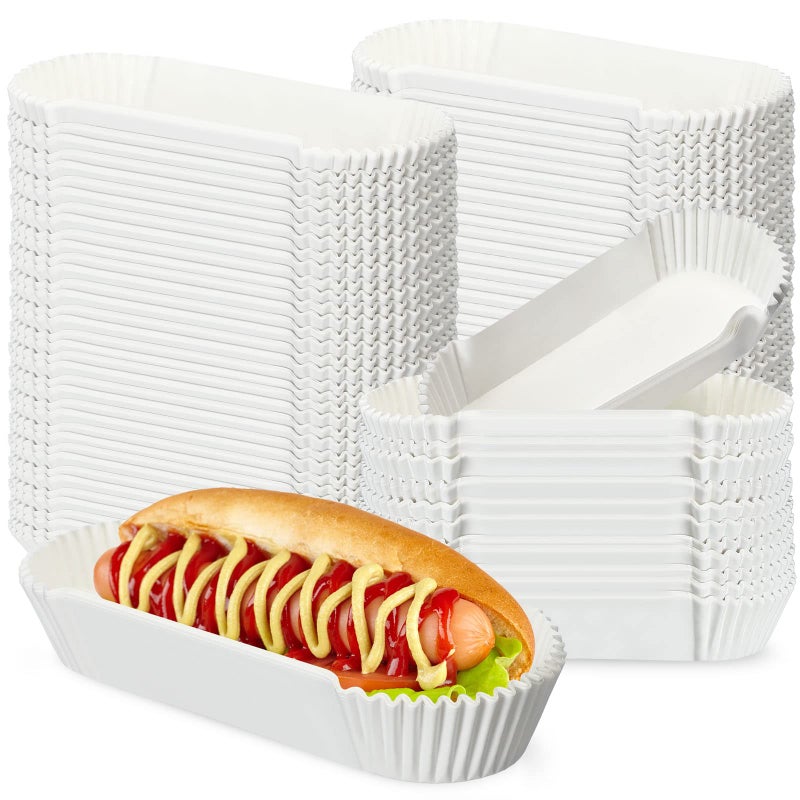 Sherr 1200 Pcs Hot Dog Trays 6 Inches Fluted Paper Hot Dog Liners Disposable White Paper Food Trays Rectangular Hot Dog Holder Boats Container for Sandwiches Hamburgers Corn Serving Stand Party Festival - Image 1