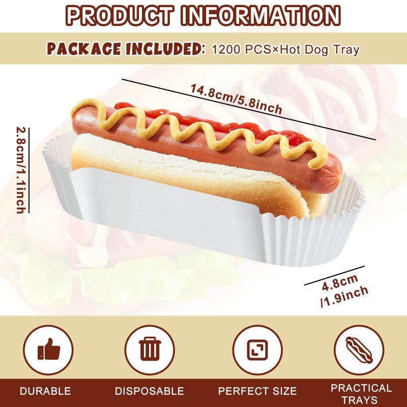 Sherr 1200 Pcs Hot Dog Trays 6 Inches Fluted Paper Hot Dog Liners Disposable White Paper Food Trays Rectangular Hot Dog Holder Boats Container for Sandwiches Hamburgers Corn Serving Stand Party Festival - Image 2