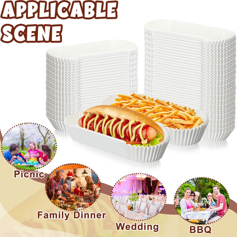 Sherr 1200 Pcs Hot Dog Trays 6 Inches Fluted Paper Hot Dog Liners Disposable White Paper Food Trays Rectangular Hot Dog Holder Boats Container for Sandwiches Hamburgers Corn Serving Stand Party Festival - Image 5
