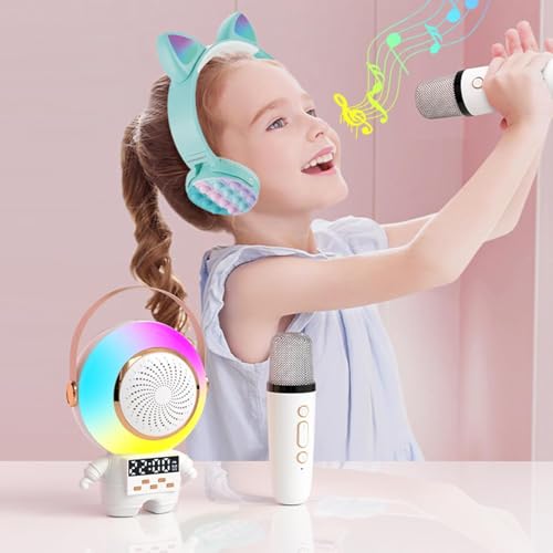 Qlect Astronaut Karaoke Machine for Kids Adults, Mini Portable Blue-Tooth Karaoke Speaker with Wireless Microphone and Dynamic Lights Birthday Gift for Kids Boys Girls | Home KTV Outdoor Travel - Image 4