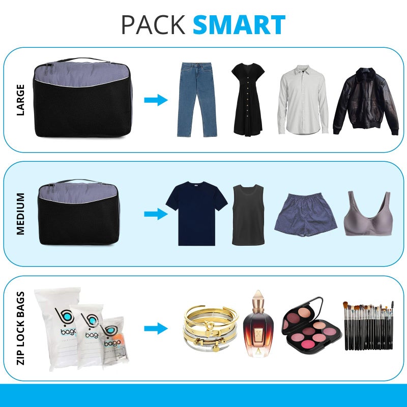 bago 7 Pcs Packing Cubes for Travel - 4 Travel Packing Cubes for Suitcases with 3 ZipLock Bags - Luggage Organizer Bags to Get Maximum Storage, Save Time & Effort to Pack (Gray) - Image 4