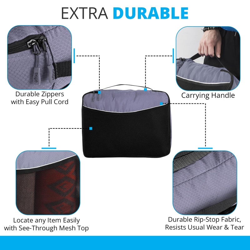bago 7 Pcs Packing Cubes for Travel - 4 Travel Packing Cubes for Suitcases with 3 ZipLock Bags - Luggage Organizer Bags to Get Maximum Storage, Save Time & Effort to Pack (Gray) - Image 3