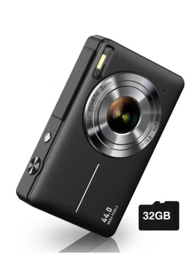  فيكتوال كاميرا رقمية، كاميرا Lecran FHD 1080P Point and Shoot للأطفال، مع بطاقة 32 جيجابايت، حبل، تكبير 16X مضاد للاهتزاز، ختم تاريخ، صغير الحجم للمبتدئين من الأطفال والمراهقين والطلاب والفتيات والأولاد (أسود) - Image 1