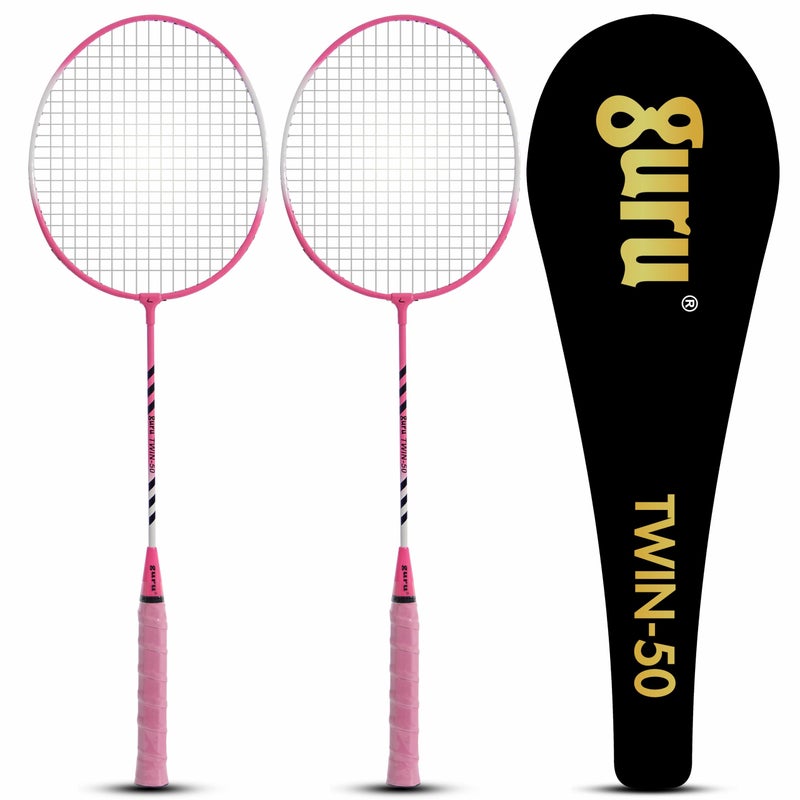 GURU Twin-50 Pink Heavy Duty Steel Badminton Rackets Set of 2 with Cover - Image 5
