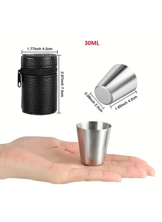 4 Piece Stainless Steel Travel Shot Glass Set With Faux Leather Case 30ml Reusable - Image 2
