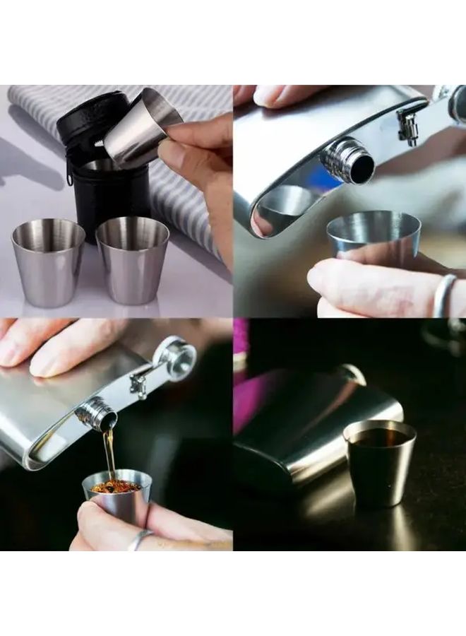 4 Piece Stainless Steel Travel Shot Glass Set With Faux Leather Case 30ml Reusable - Image 3