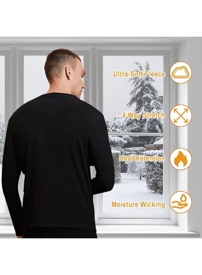 TIKNAL Men’s Thermal Underwear Fleece-Lined Soft Base Layer with Cashmere-Like Feel for Winter Black - Image 4