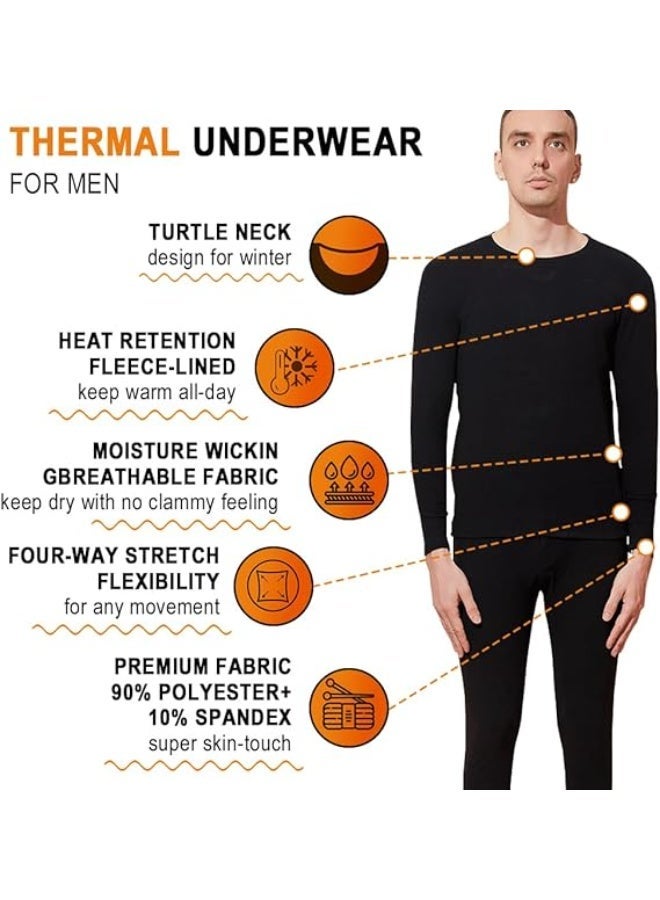 TIKNAL Men’s Thermal Underwear Fleece-Lined Soft Base Layer with Cashmere-Like Feel for Winter Black - Image 3