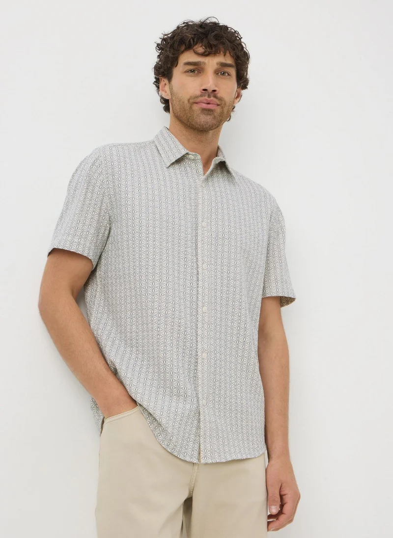 Matalan Ecru Textured Mini Geo Print Shirt