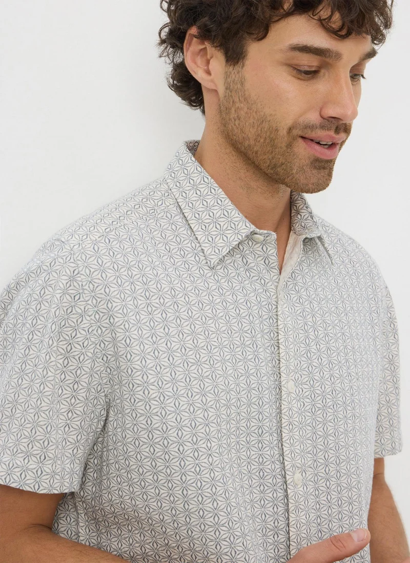 Matalan Ecru Textured Mini Geo Print Shirt