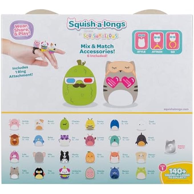 Squish-a-longs 25 Pack - Series 1 - (25) 1 Mini-Squish with 5 Accessories, Ring, and Collectors Guide - Collect, Trade, & Play - Image 4