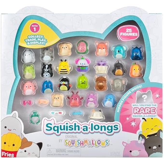 Squish-a-longs 25 Pack - Series 1 - (25) 1 Mini-Squish with 5 Accessories, Ring, and Collectors Guide - Collect, Trade, & Play - Image 1