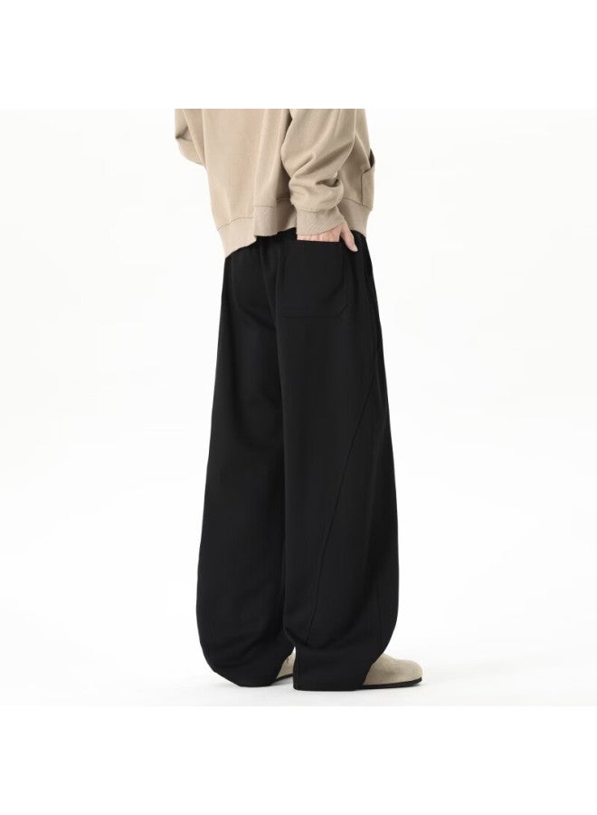 Dingfengbaoluo American Style Simple Curved Blade Pants Men Spring Loose Patchwork Solid Color Straight Casual Trousers Wxc96 Black M - Image 2