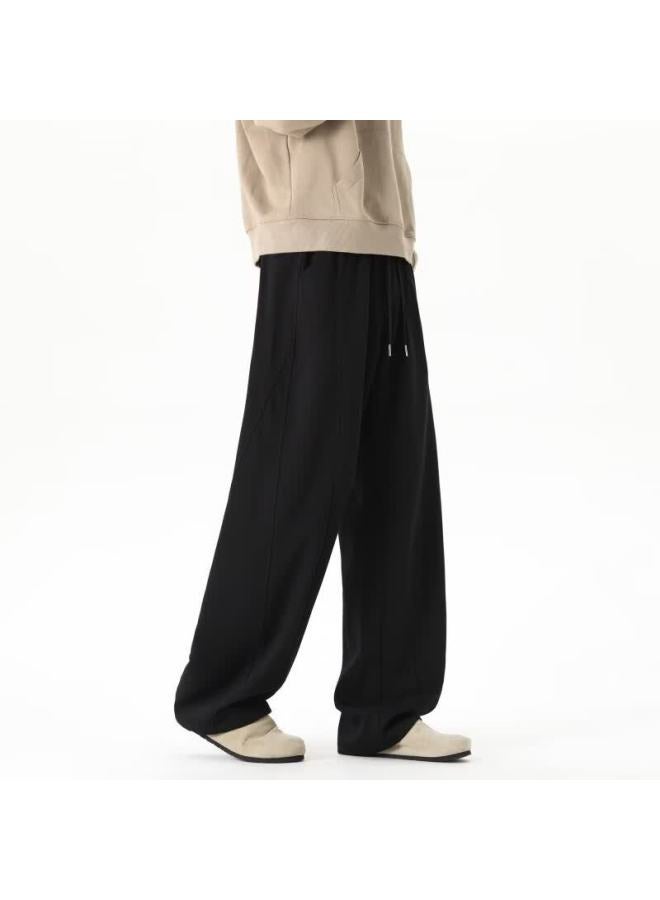 Dingfengbaoluo American Style Simple Curved Blade Pants Men Spring Loose Patchwork Solid Color Straight Casual Trousers Wxc96 Black M - Image 3