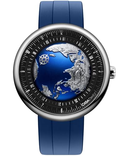 CIGA Design Mechanical Automatic Watch Blue Planet U Series Stainless Steel/Titanium/Ceramics Case Sapphire Crystal Fluororubber/Ceramics Strap Watches Gifts for Men and Women (Blue Planet Ⅱ 43MM Stainless Steel) - Image 4