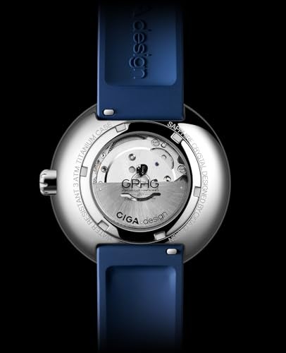 CIGA Design Mechanical Automatic Watch Blue Planet U Series Stainless Steel/Titanium/Ceramics Case Sapphire Crystal Fluororubber/Ceramics Strap Watches Gifts for Men and Women (Blue Planet Ⅱ 43MM Stainless Steel) - Image 5