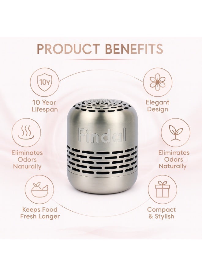 فندال فيندال مزيل روائح - مزيل روائح الثلاجة - مزيل روائح مصنوع من الفولاذ المقاوم للصدأ قابل لإعادة الاستخدام لمدة 10 سنوات - منقي هواء ممتاز غير سام للثلاجة والخزانة والسيارة - Image 3