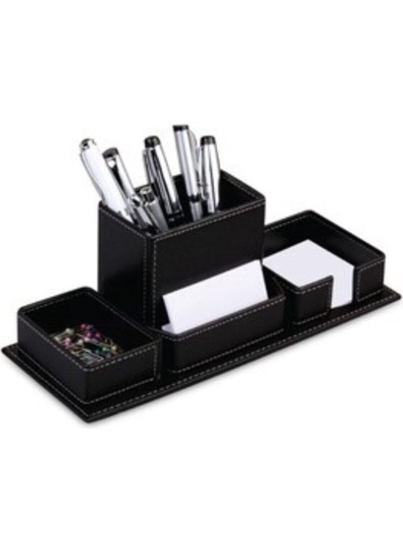 3K Desktop Leather Pen Holder Note Holder Paper Clip Business Card Holder 