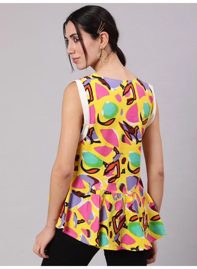 AKS Yellow Printed Gathered Top