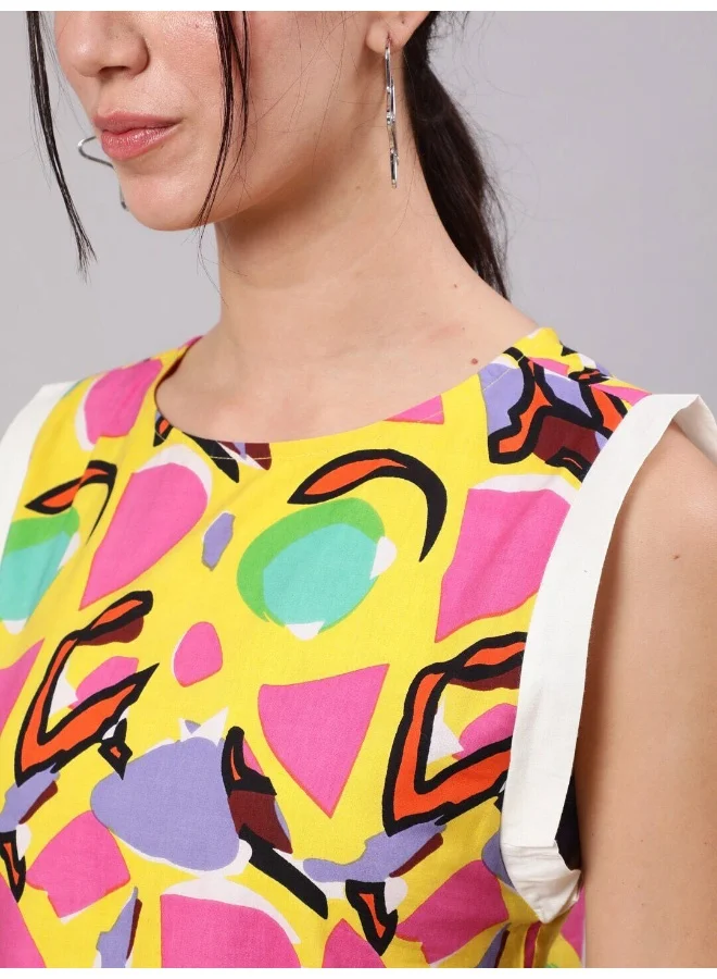 أيه كيه إس Yellow Printed Gathered Top
