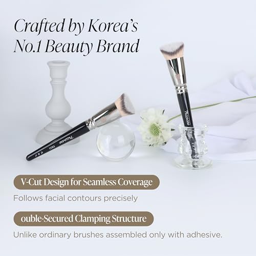 Piccasso FB21 Foundation Brush - Professional V-Cut Angled Makeup Brush for Liquid & Cream - Seamless Flawless Finish K-Beauty Face Brush - High Coverage, No Streaks, Durable Synthetic Hair - Image 2