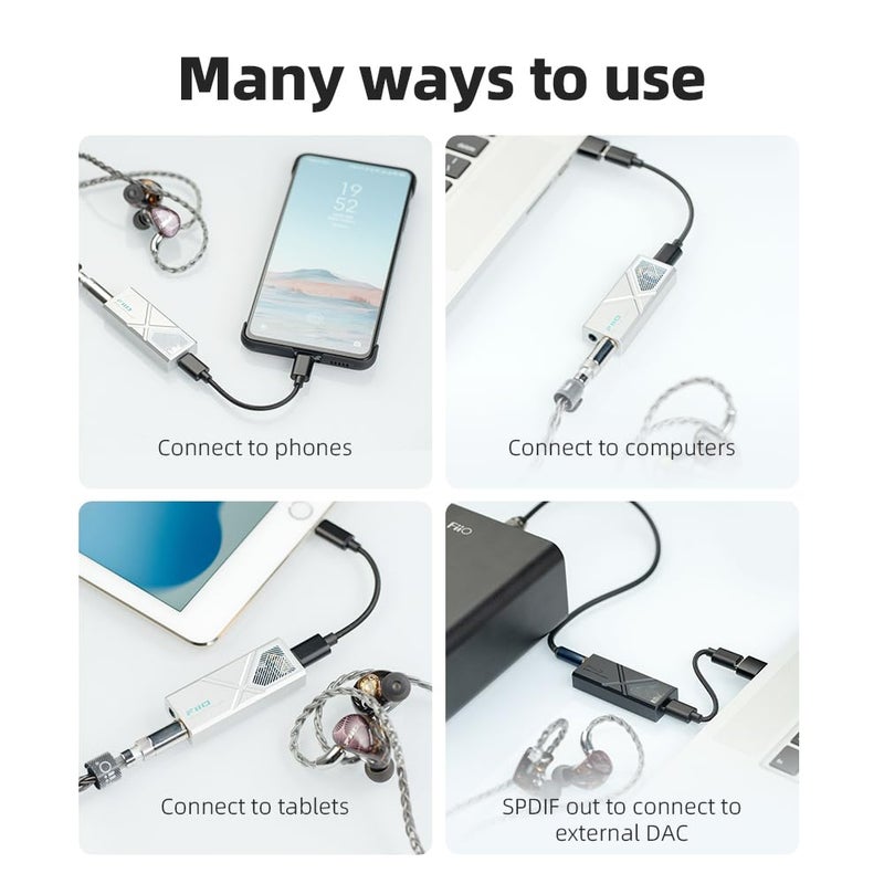 FiiO/JadeAudio KA13 Portable DAC Dongle, USB-C Adapter, 3.5mm and 4.4mm Outputs Compatible with Android/iOS System/PC/Music Players, PCM 384kHz/32bit | DSD256 550mW high Power (Black) - Image 5