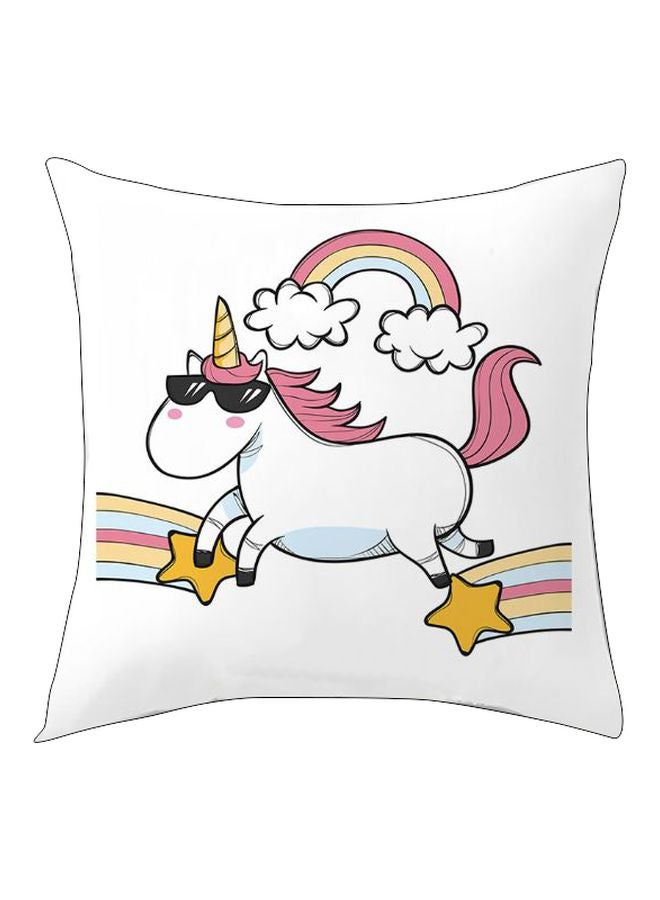 غطاء وسادة بطبعة صورة كرتونية لأحادي القرن أبيض/وردي/أصفر 45x45سم