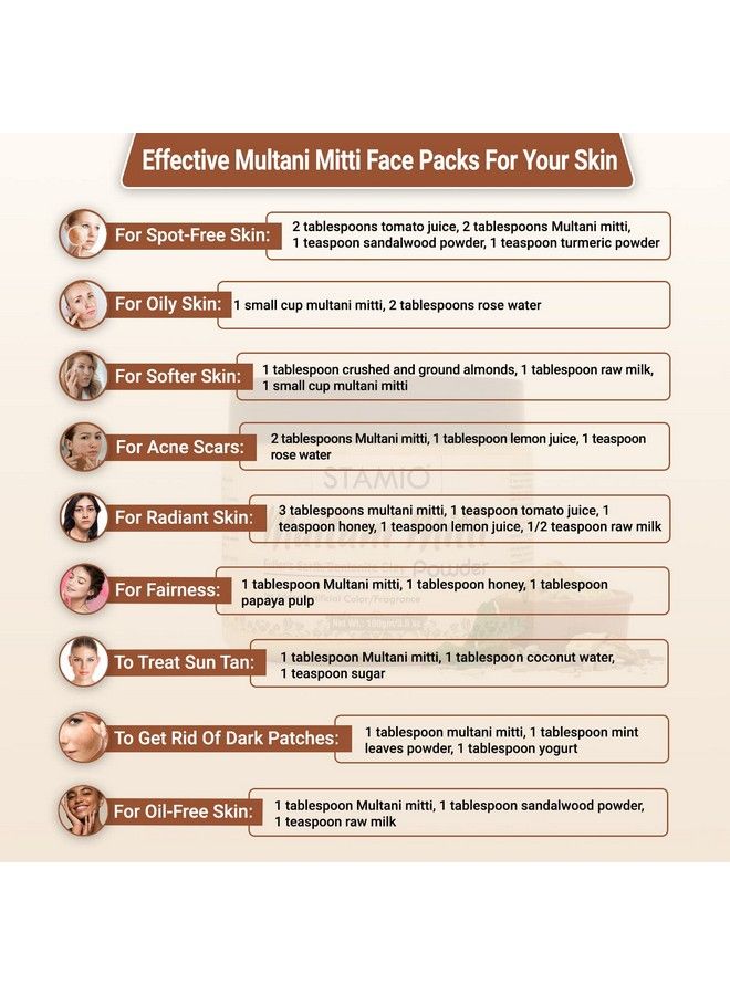 STAMIO Multani Mitti Powder For Face Pack Hair Mask Skin Care Body Diy ; Fullers Earth ; Natural Calcium Bentonite Clay ; Suitable For All Skin Types Men & Women ; In Jar 100 Gm - Image 5