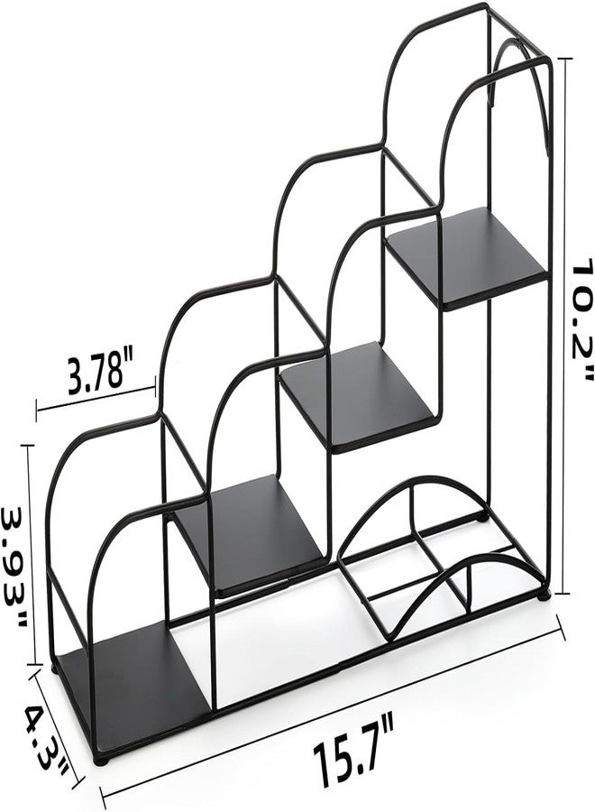 OGFC 11145 Metal 4-Tier Syrup Bottle Holder, 4 Compartment Bottle Organizer Rack, Countertop Display Storage Shelf Bottle Stand, Metal Coffee Bar Organizer for Kitchen, Black - Image 3