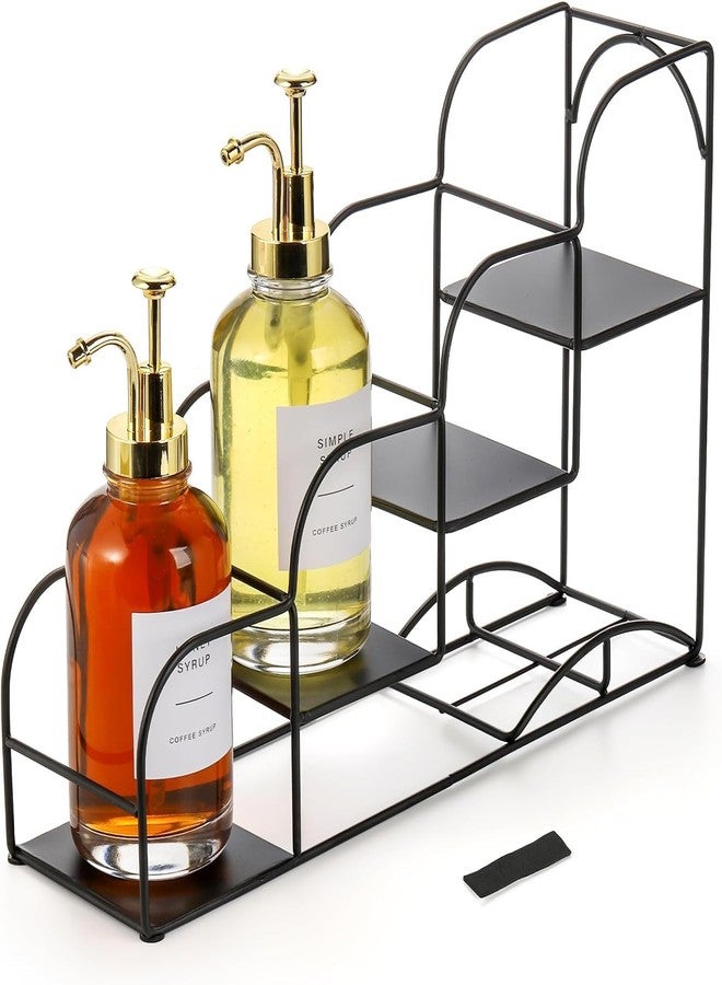 OGFC 11145 Metal 4-Tier Syrup Bottle Holder, 4 Compartment Bottle Organizer Rack, Countertop Display Storage Shelf Bottle Stand, Metal Coffee Bar Organizer for Kitchen, Black - Image 1