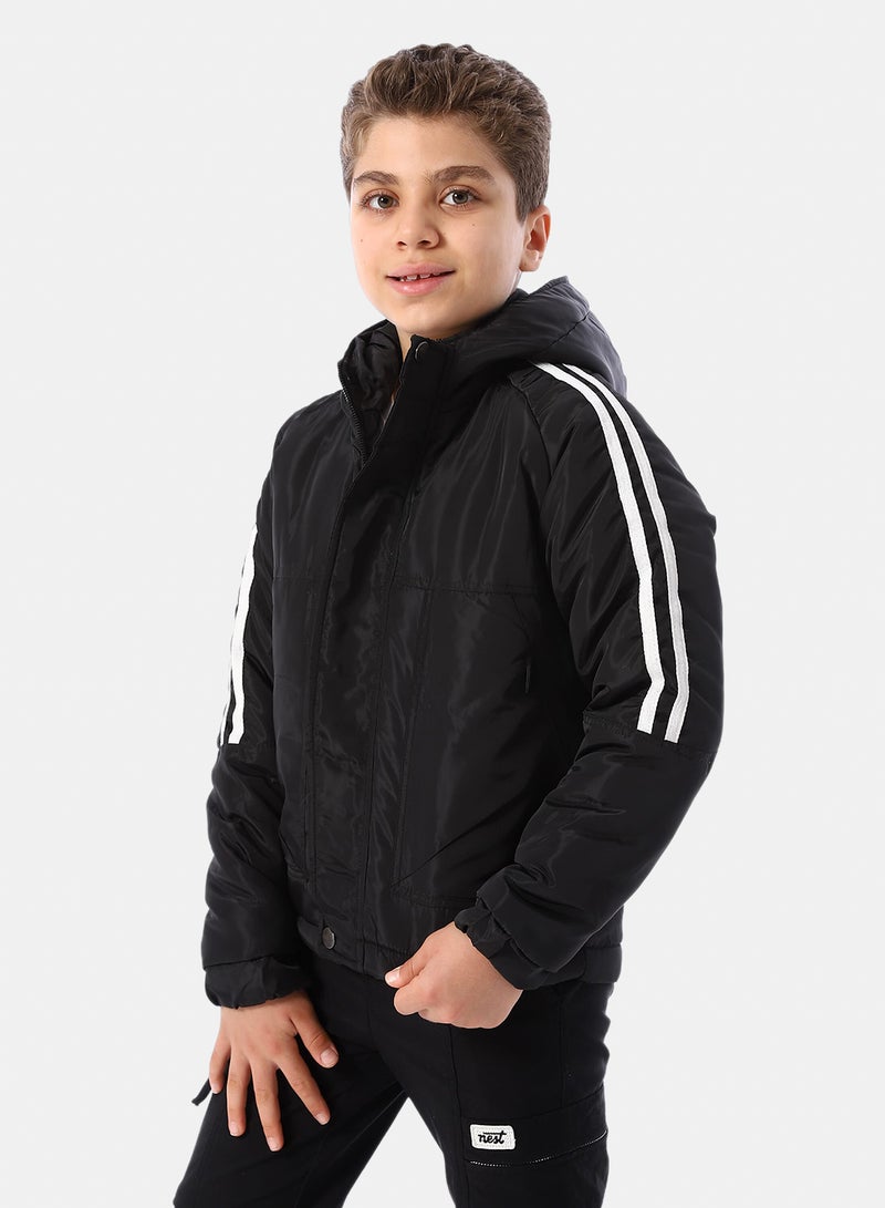 Andora Long Sleeves Hooded Neck Boys' Puffer Jacket - Black - Image 2